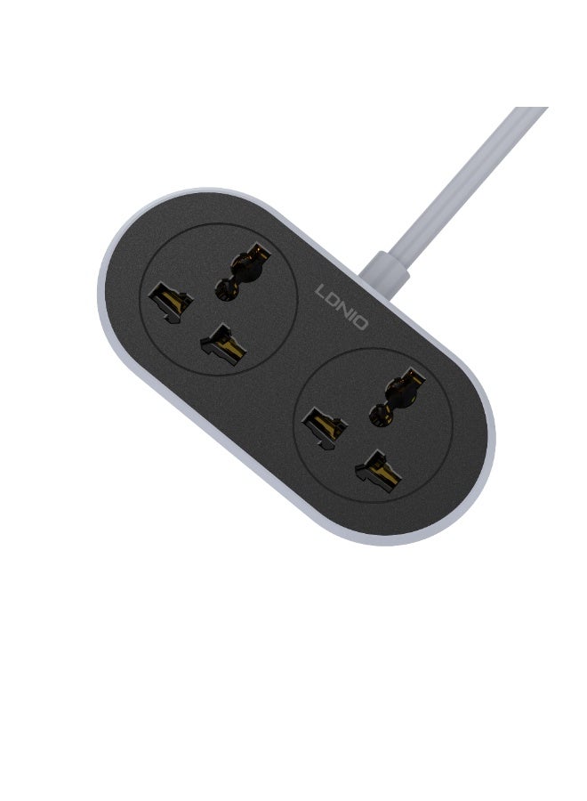 لدنيو مقبس تمديد طاقة عالمي SC2018 بمنفذين، شريط طاقة شديد التحمل 10 أمبير 2500 واط مع كابل بطول 5 أمتار، يدعم مقابس الولايات المتحدة/الاتحاد الأوروبي/المملكة المتحدة، غلاف من البولي كربونات المقاوم للحريق، وصلة طاقة آمنة للمنزل والمكتب - Image 4